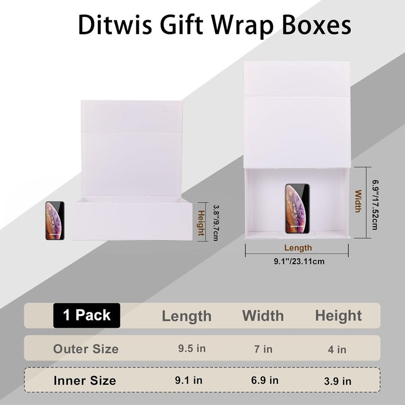 Ditwis 9.5x7x4 Inches Gift Box with Magnetic Closure Lid, White Magnetic Box for Wedding, Groomsmen Bridesmaid Proposal, Birthdays, Mother's Day, 1 Pack - Image 2